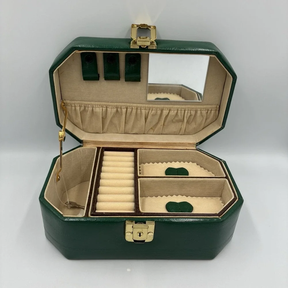 Vintage International Silver Company Travel Jewelry Box Green Color